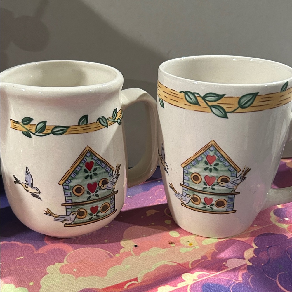 Charming Birdhouse Design Mug, and creamer cup thompson pottery